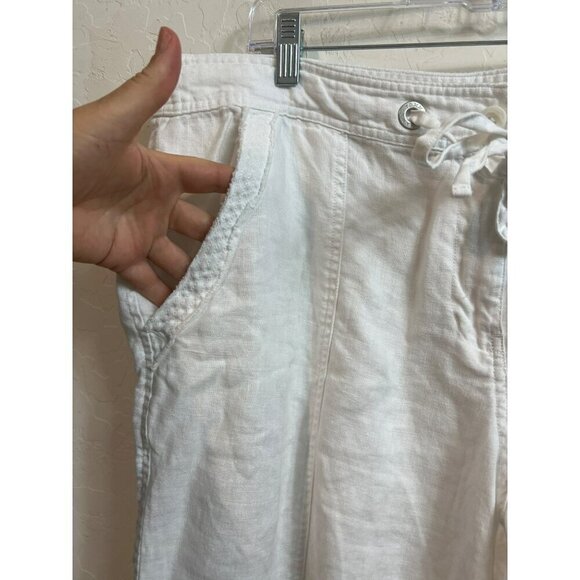 Tommy Bahama Sz 16 White 100% Linen Pants With Adjustable Tie Waist - Picture 3 of 9